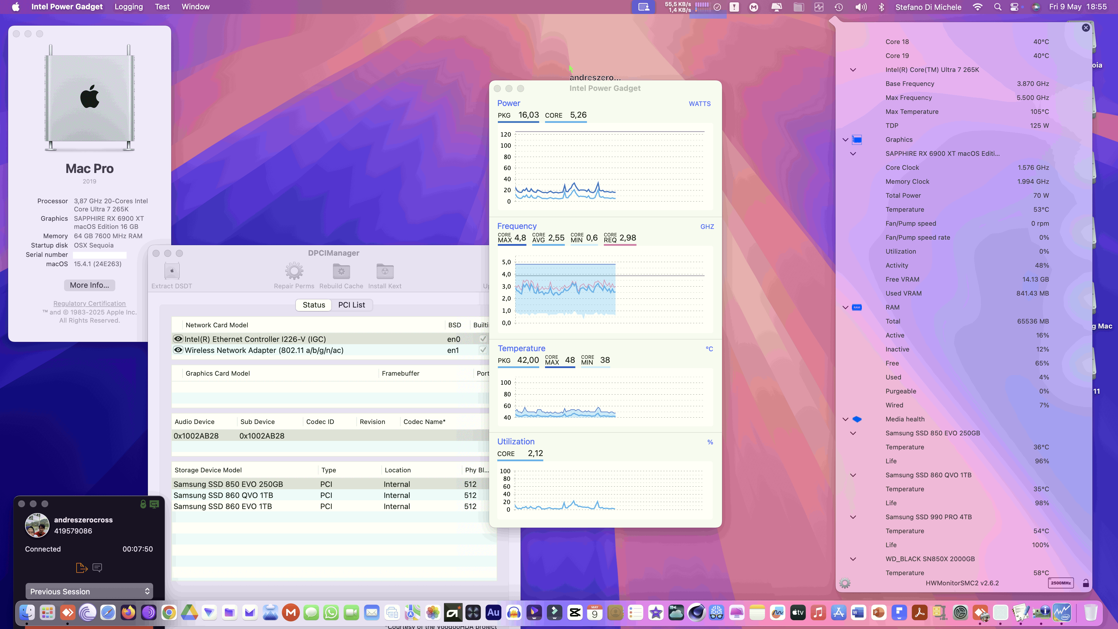Success Hackintosh macOS Sequoia 15.4.1 Build 24E263 in Asus ROG Maximus Z890 Hero + Intel Core Ultra 7 265K + Sapphire RX 6900 XT